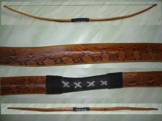 OSAGE ORANGE Primitive Flatbow wooden bow with snake hide, snaky form 