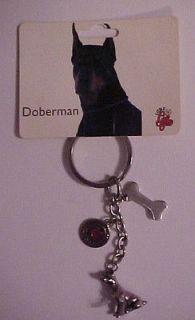 DOBERMAN PINSCHER KEY CHAIN METAL,3 CHARMS, NEW by LITTLE GIFTS 