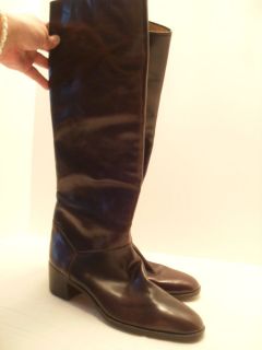 Ottorino Bossi Dark Brown Leather Riding Boots Tall Boots Pull On 