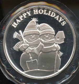 Happy Holidays Snowman .999 Silver Art Medal   Christmas   1 oz Troy