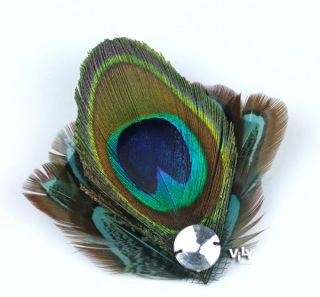   blue peacock feather wedding bridal bridesmaids fascinator hair clip
