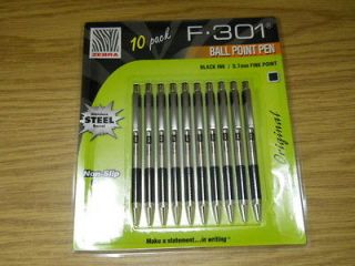 Zebra F 301 Retractable Ball Point Pen Black Ink Fine 0.7mm Stainless 