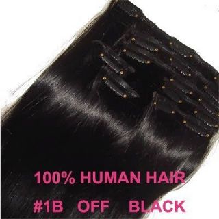 30INCH 75CM CLIP IN HUMAN HAIR EXTENSIONS OFF/NATURAL BLACK #1B 120g