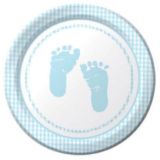   Boy Shower Party PLAID, FOOTPRINTS LUNCHEON LUNCH DINNER PAPER PLATES