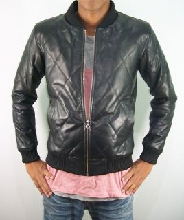 GENUINE INDIAN SHEEP NAPPA LEATHER MENS STYLISH BUBBLE QUILTED BOMBER 