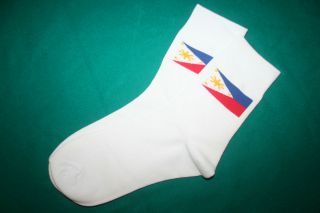 PHILIPPINES WHITE WOMENS AND MENS COUNTRY FLAG DRESS SOCKS FILIPINO 