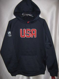Mens 2012 Team Apparel USA Olympic Pullover Shiny Navy Stitched Hoody 