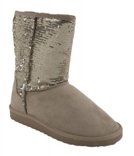 Bling Soda Comfy Casual Flat Ankle Boots Gold Sequins Faux Suede