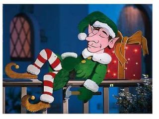 Snoozin Elf Lighted Christmas Fence or Porch Outdoor Display