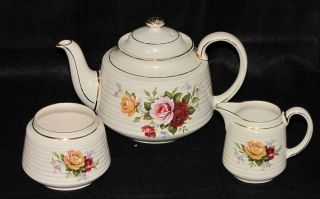   Sadler England Rose Pottery Teapot Creamer Jug Pitcher Sugar Bowl