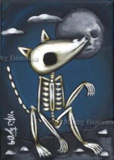   dog art gothic day of the dead fantasy moon el dia de los muertos 5x7