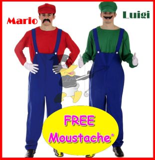 Plumber Workman Fancy Dress + FREE Moustache* Mario Luigi Mushroom 