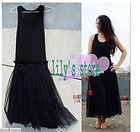 PLUS Gauze Long Dress Black Vest Style Maxi Dress LS019 size1x 10x 