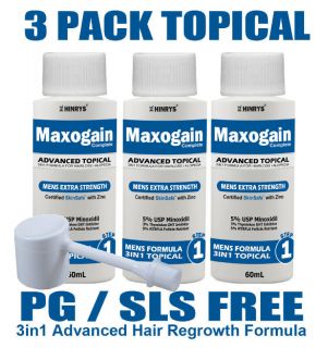 Mens 3 Month MAXOGAIN 3in1 Topical Advanced DHT + Minoxidil + Skinsafe 