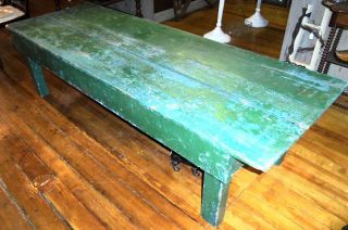 old country green and blue painted cut down farm table