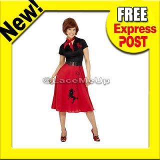   50s Women Fancy Costume Red Fancy Dress Poodle Skirt size L 10 12