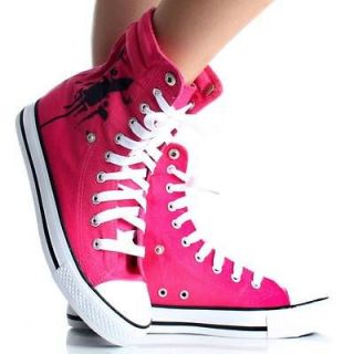 Playboy Bunny Womens High Top Sneakers Skate Shoes Pink Lace Up Boots 
