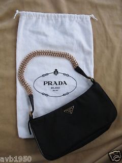 Authentic Prada Blk Nylon W/Leather Attachm & Trim With Lovely Gold 