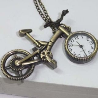   Vintage Bronze Pocket Watch Pendant Watch with Bike Shape 24 Chain