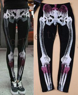women rock punk printed bones skeleton tights leggings kjj