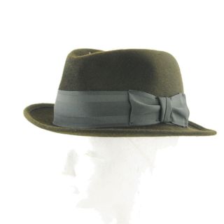 VINTAGE Mens 1950s Olive WOOL Felt Stingy Brim Rat Pack Fedora Hat 7