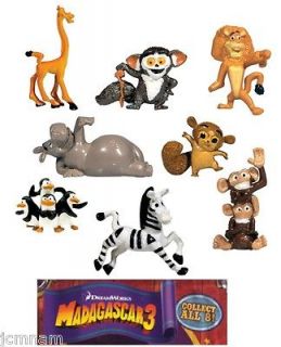 MADAGASCAR 3 FIGURINES FIGURE PARTY FAVORS CAKE TOPPERS   SET OF 8 PCS