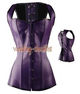 Gothic Purple Leather CORSET Punk L Vest Style Bustier body underwire 
