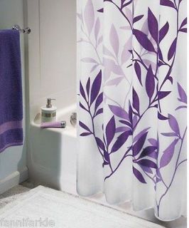 PURPLE LEAVES on WHITE FABRIC SHOWER CURTAIN ~ WASHABLE ~72 x 72 