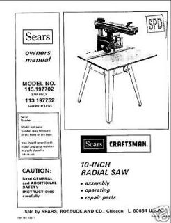  craftsman radial arm saw manual no 113 197752 time