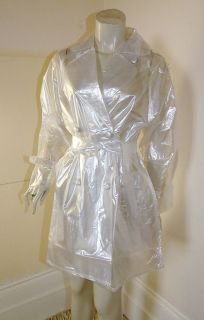 PVC Rain Coat Shiny Semi Clr Silvery Trench Mac Raincoat Regenmantel 