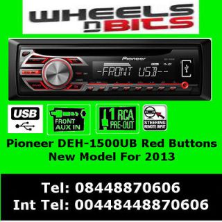 Pioneer DEH 1500UB CD  Front AUX USB Car Stereo Android Ready Red 