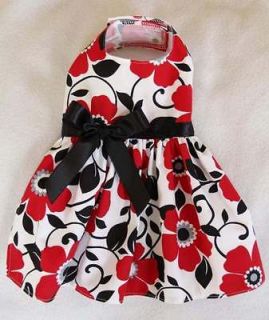 XS New Red and Black Floral Dog dress clothes pet apparel
