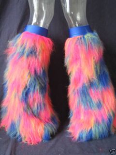 UV PINK YELLOW BLUE FLUFFIES FLUFFY LEGWARMERS BOOTS COVERS RAVE
