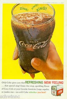 Vintage 1962 Coca Cola Magazine Advertisement Print Ad REFRESHING COKE