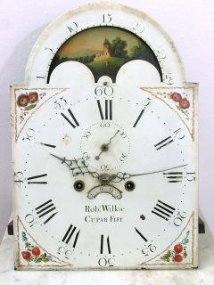 SCOTTISH 8 DAY 12X17 INCH MOONPHASE LONGCASE CLOCK PAINTED DIAL 