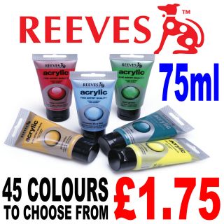 REEVES ACRYLIC PAINT 75ml TUBE 20 GREAT COLOURS CRAFT ARTIST ART