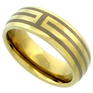 Tungsten Carbide 8mm Gold Tone Wedding Band Ring, Him & Her Stripes 