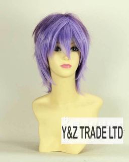 Fashion anime cosplay hairpiece Ombre purple short untidy synthetic 