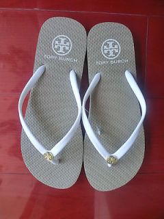 Tory Burch Sandals Flip Flops Reva Flats Thong Beige Sz 8   *Brand New 