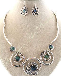   FOR ASHES SWIRL DESIGN SHELL NECKLACE & EARRINGS ARIEL ABALONE MOP SET