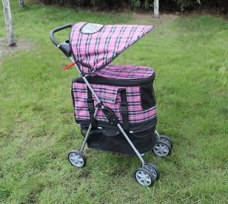 New Pink Plaid Ultimate 4 In 1 Pet Stroller/Carrier/Car Seat