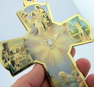 Holy Sprirt Dove Baptism Gift Catholic Wood Crucifix Wall Cross Gold 