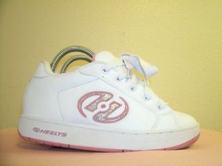 GIRLS WHITE & PINK HEELYS SKATE SHOES SIZE 4 YOUTH U.S.A.