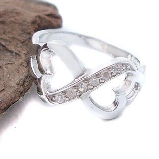 infinity connected loving heart cz 925 silver ring 6 5