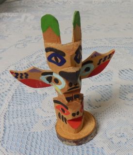   Northwest Coast carved wood small Totem signed by Robert White Eagle