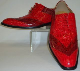   Red Trio Shiny Exotic Croco Embossed Dress Shoes Roberto Chillini 6327