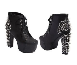 JEFFREY CAMPBELL LEATHER SPIKE LITA LACE UP BOOTIE BOOTS SEXY 