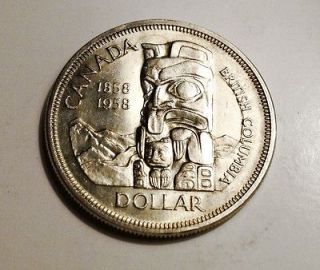 CANADA DOLLAR 1958 SILVER Canadian Dollar 1958 AUNC TOTEM POLE
