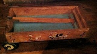 antique wood wagon metal wheels toy or decorative piece horse