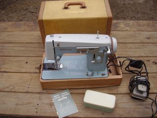 vintage white zig zag sewing machine with case time left